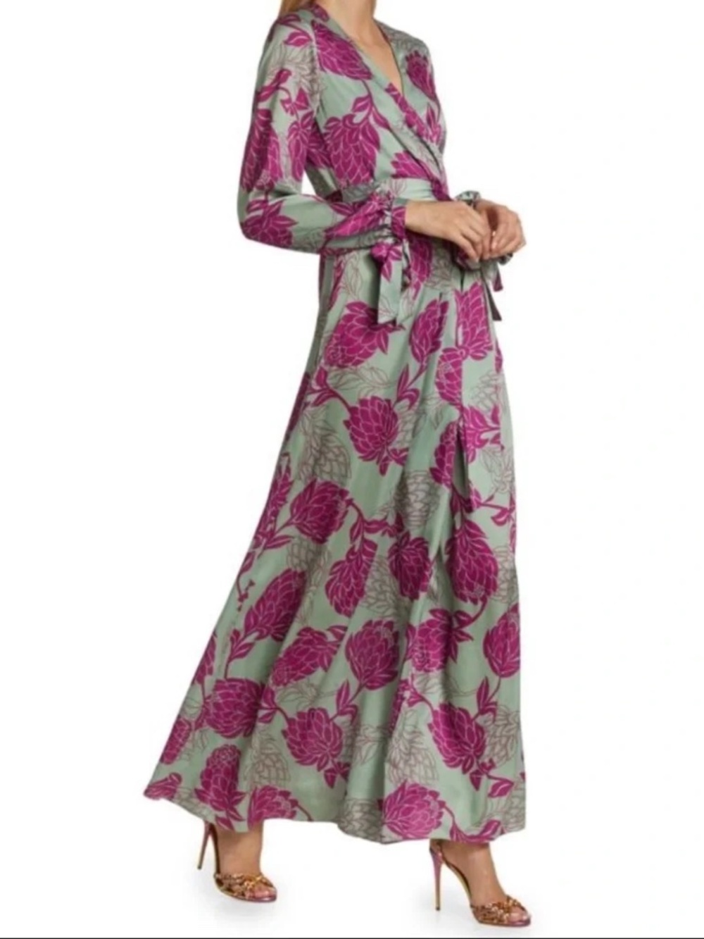 PatBO Celia Floral Long Sleeve Wrap Maxi Dress Sz. 0 - Picture 4 of 5
